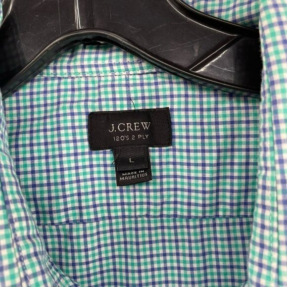 J.Crew Button-Up Shirt Men L Green Blue 120's 2 Ply Gingham Collared Long Sleeve - Picture 9 of 10